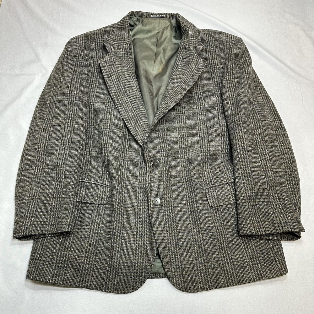 Woolrich Jacket Mens Large 44 Gray Plaid Wool Tweed Blazer Sport Coat USA